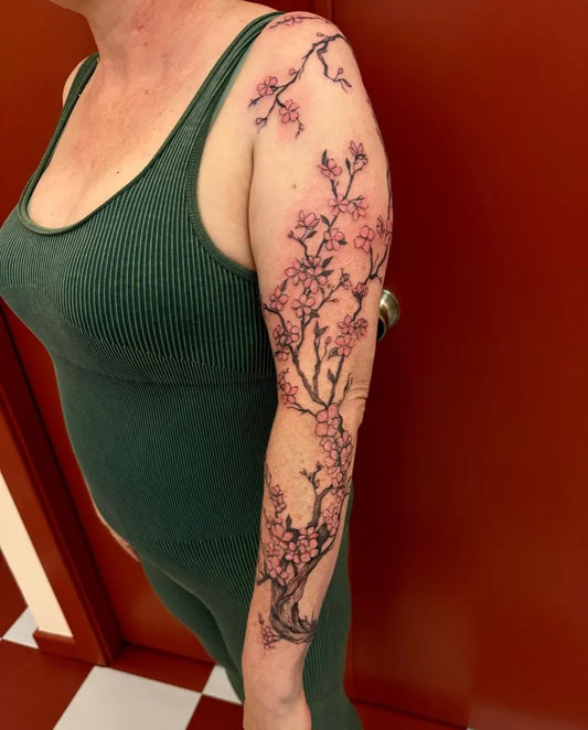 Big Japanese Cherry Blossom Branches on Women Arm Tattoo by @alien_ink_tattoo