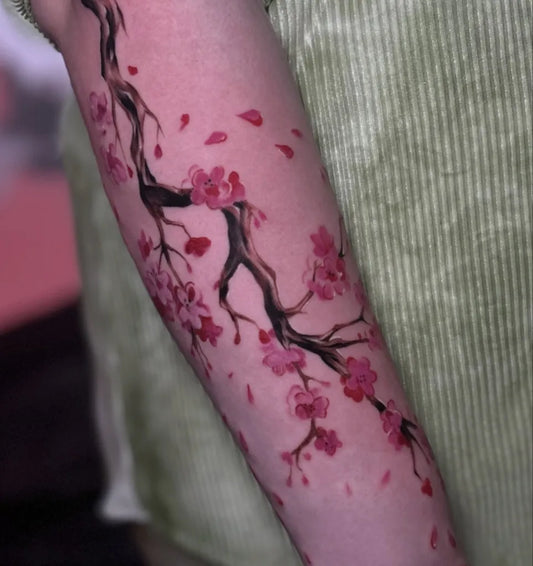 Big Japanese Cherry Blossom Branches on Women Arm Tattoo by @vasyl_esk_tatt0er