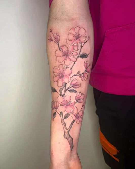 Big Japanese Cherry Blossom Women Arm Tattoo by @nannon.anon