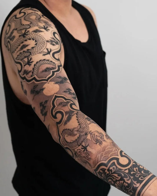Big Japanese Dragon Cloud Tattoo on Men Arm by @saki.lss