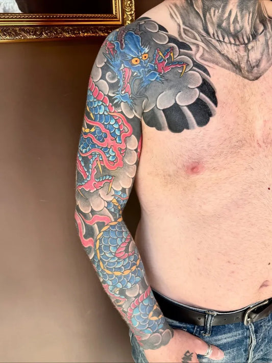 Big Japanese Dragon Clouds on Men Arm Sleeve Tattoo by @rod.de.moraes