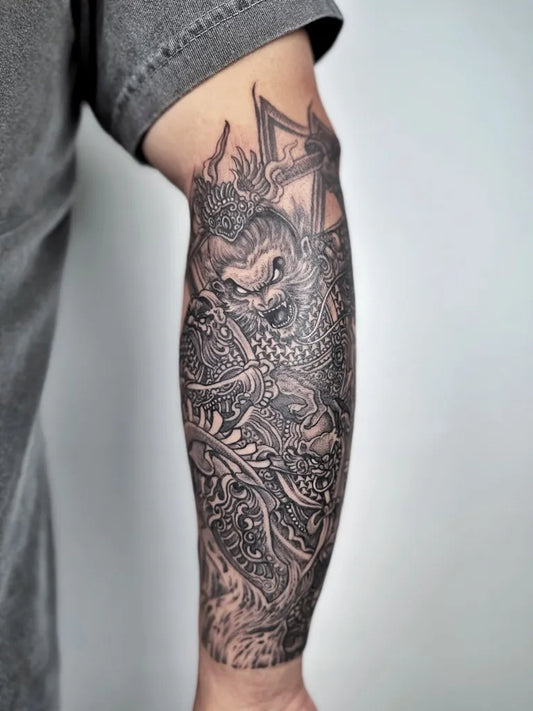 Big Japanese Dragon Demon on Men Forearm Tattoo by @jiang_tattooer