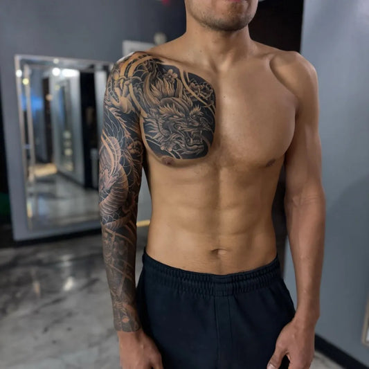 Big Japanese Dragon Lion on Men Sleeve Tattoo by @timelessinktony