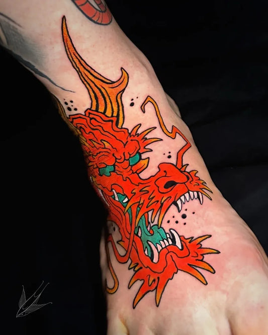 Big Japanese Dragon Tattoo on Men Foot by @keeganblairtattoo