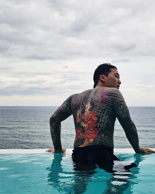 Big Japanese Dragon and Flowers on Men Back Tattoo by @kwanho_ant