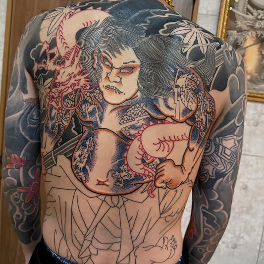 Big Japanese Dragon and Oni on Men Back Tattoo by @hfcd0820_tattoo