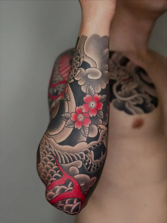 Big Japanese Dragon and Peonies on Men Arm Tattoo by @laiadesole
