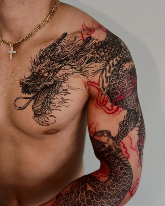 Big Japanese Dragon on Men Arm Sleeve Tattoo by @neginy_tattoo