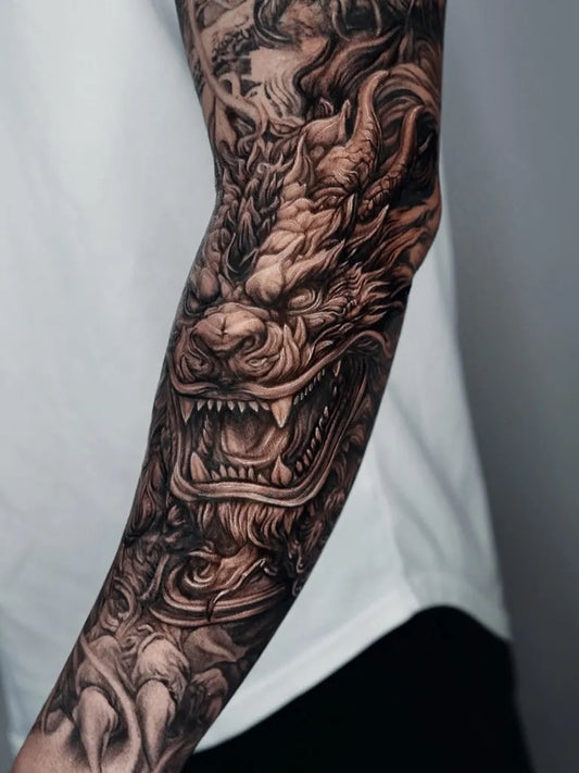 Big Japanese Dragon on Men Arm Sleeve Tattoo by @zo_gang_tattoo