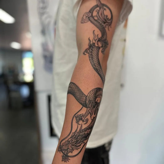 Big Japanese Dragon on Men Arm Tattoo by @artfulink.perth