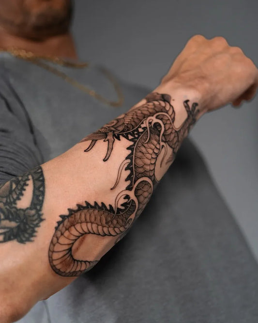 Big Japanese Dragon on Men Arm Tattoo by @dobby.house