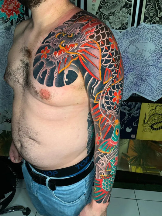 Big Japanese Dragon on Men Arm Tattoo by @freddyampuerotattoo