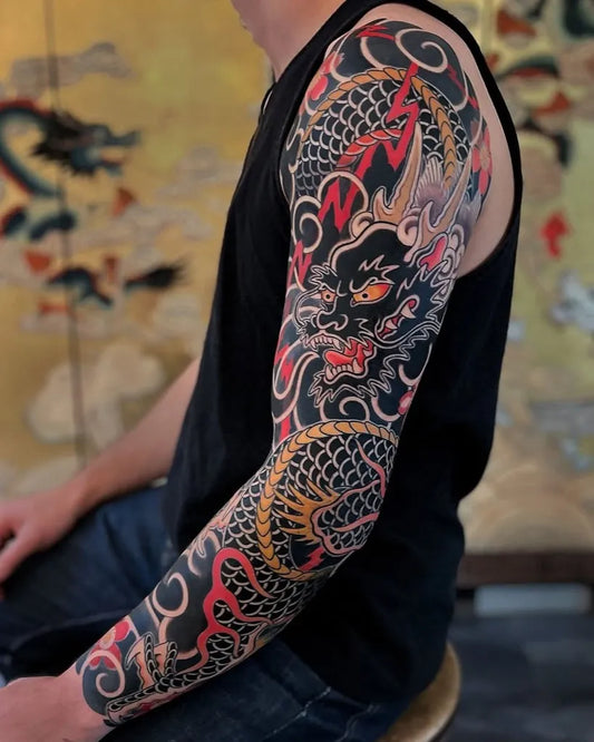 Big Japanese Dragon on Men Arm Tattoo by @ink.japanese.ink