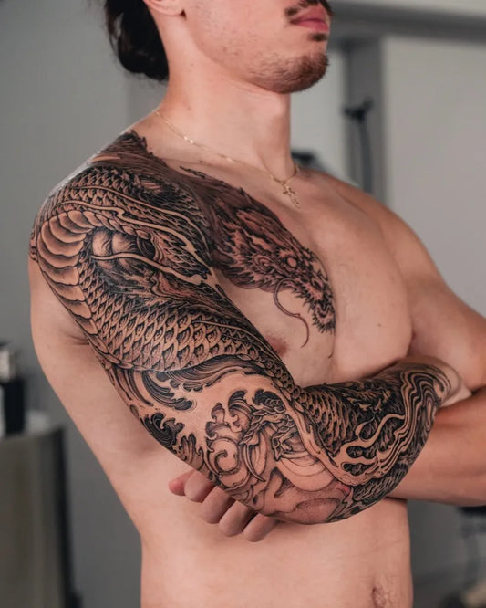 Big Japanese Dragon on Men Arm Tattoo by @khalblk