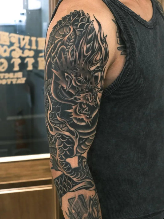 Big Japanese Dragon on Men Arm Tattoo by @reita_rainfall