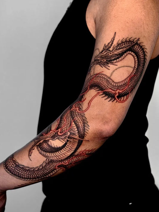 Big Japanese Dragon on Men Arm Tattoo by @saseultattoo