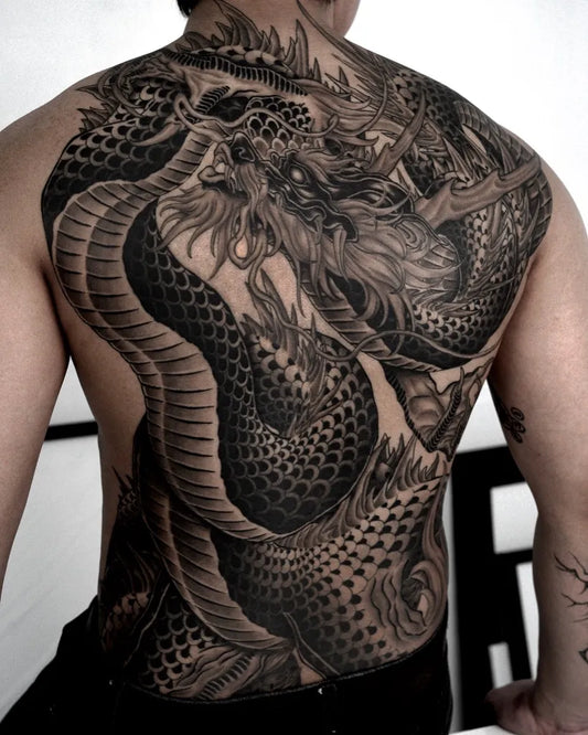 Big Japanese Dragon on Men Back Tattoo by @jaekimtattoo