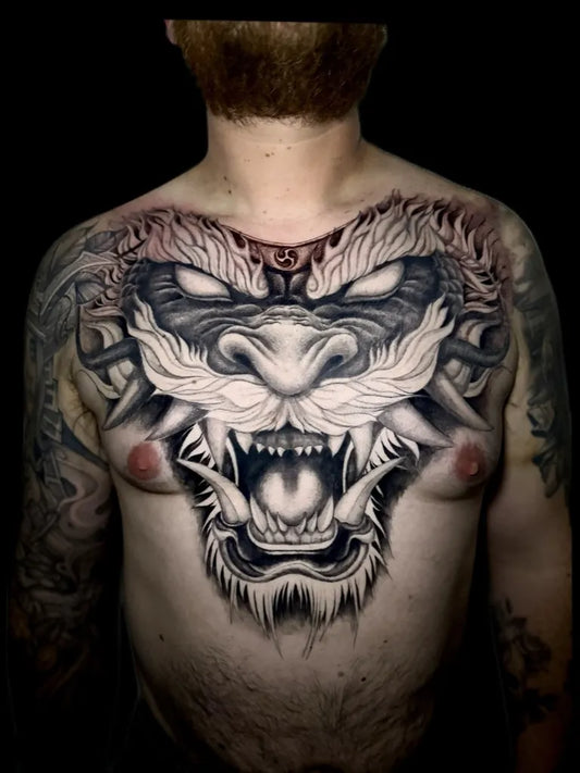 Big Japanese Dragon on Men Chest Tattoo by @style_inker