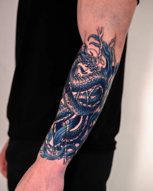 Big Japanese Dragon on Men Forearm Tattoo by @melange.tattoo