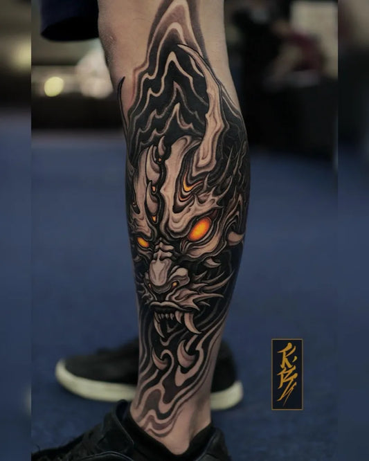 Big Japanese Dragon on Men Leg Tattoo by @ricsi.kozma
