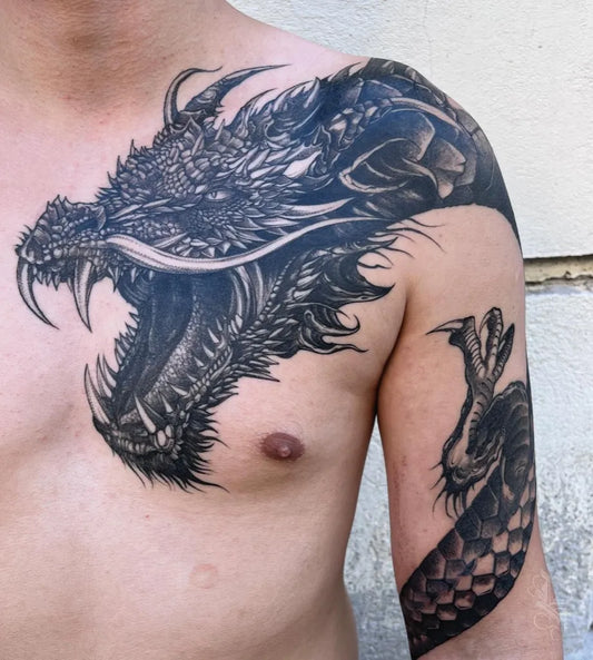 Big Japanese Dragon on Men Shoulder Tattoo by @genesistattoobp