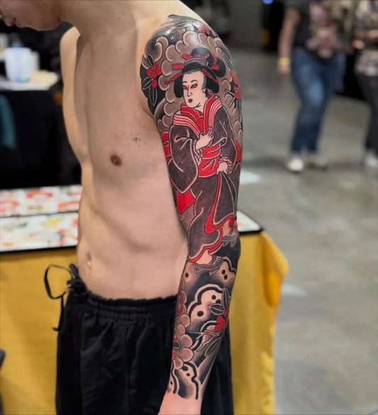 Big Japanese Geisha Hannya on Men Arm Sleeve Tattoo by @kevinpyyc