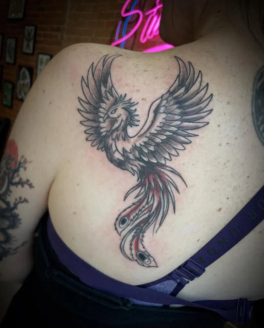 Big Japanese Phoenix and Tree on Women Back Tattoo by @nique_bza