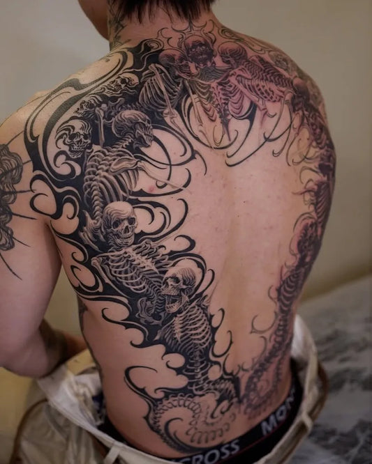 Big Japanese Skeleton Dragon on Men Back Tattoo by @tattooassist