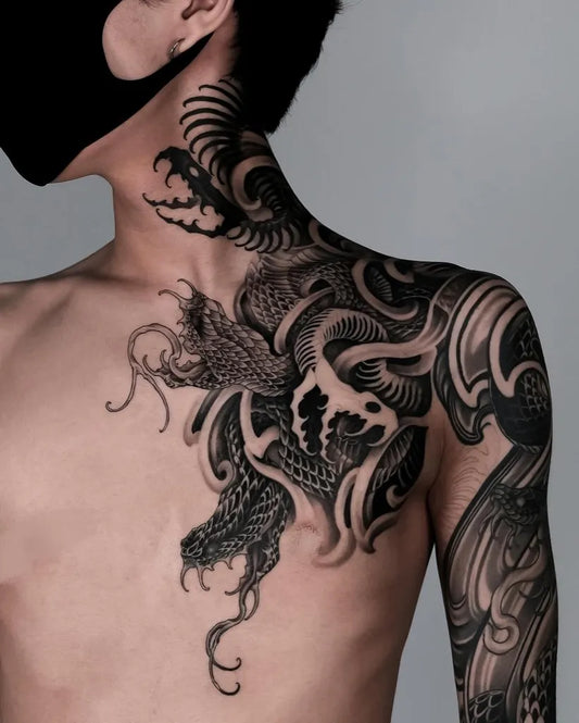 Big Japanese Snake Dragon on Men Shoulder Tattoo by @japanese.ink