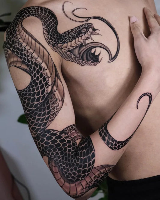 Big Japanese Snake on Men Arm Tattoo by @ciigo