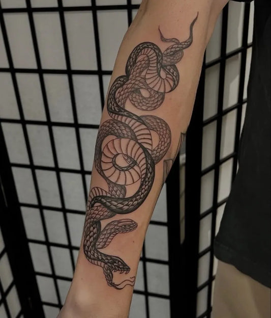 Big Japanese Snakes on Men Arm Tattoo by @saltandlighttattoo