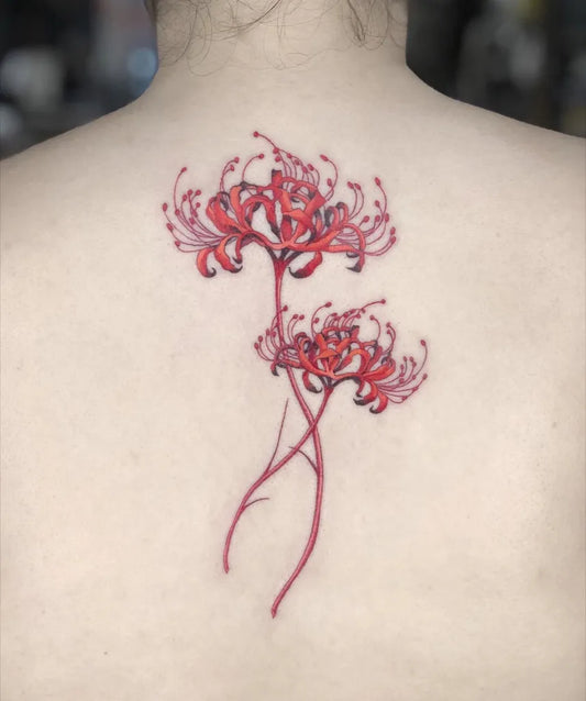 Big Japanese Spider Lily Red Tattoo on Women Back by @aliceink_tattoos