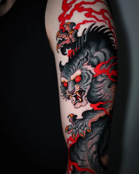 Big Japanese Tiger and Vulture on Men Arm Tattoo by @seoulinktattoo