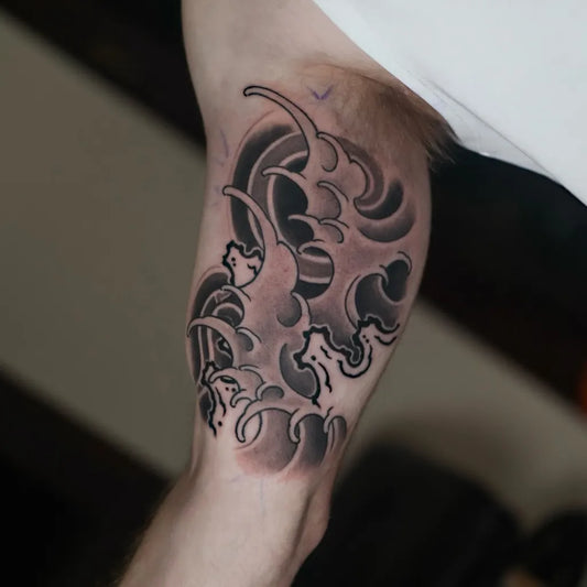 Big Japanese Waves Tattoo on Men Inner Arm by @horiyuu.tat