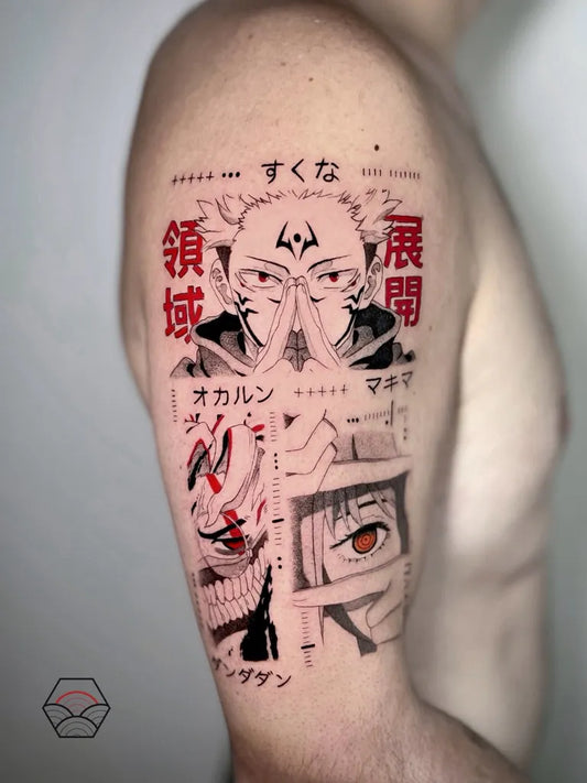 Big Jujutsu Kaisen Sukuna and Yuji on Men Arm Tattoo by @mattia.marte.tattoo