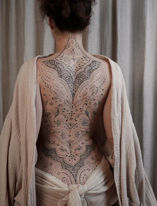 Big Lace Wings Back on Women Tattoo by @blum.ttt