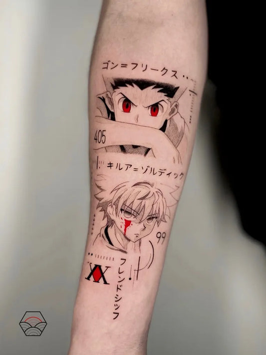 Big Linework Killua Gon on Men Forearm Tattoo by @mattia.marte.tattoo