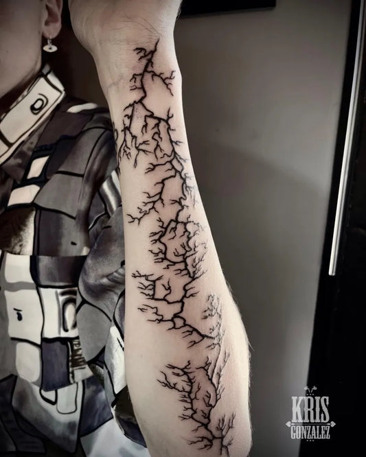 Big Linework Lightning Branches Tattoo on Women Forearm by @kriska_tattoo