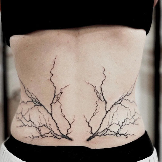 Big Linework Lightning Tattoo on Women Back by @xen_tattooist
