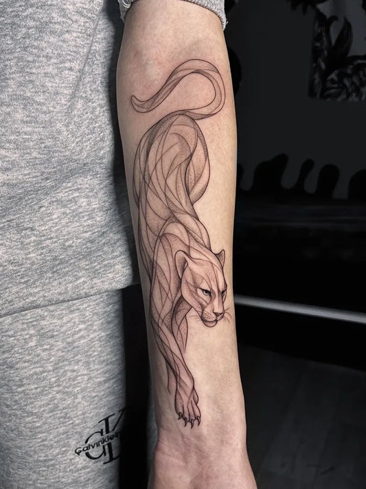 Big Linework Panther on Men Arm Sleeve Tattoo by @kamberryy
