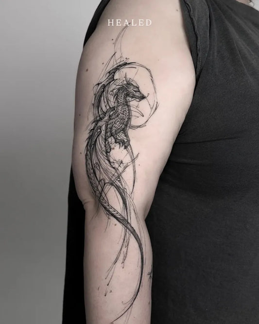 Big Linework Phoenix on Women Arm Tattoo by @ani.cinski.tattoo