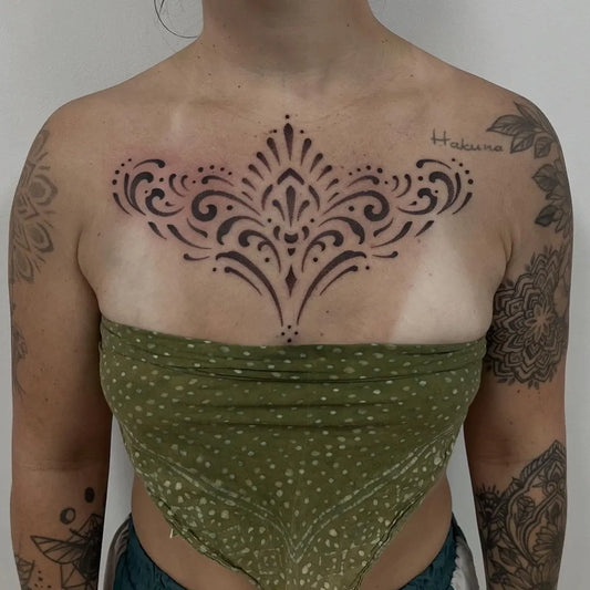 Big Mandala Floral Mandala on Women Chest Tattoo by @jakeabstraction