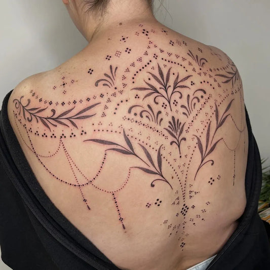 Big Mandala Floral Pattern on Women Back Tattoo by @demidots_tattoo