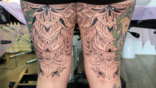 Big Mandala Floral Pattern on Women Leg Tattoo by @tigerlotustattoo