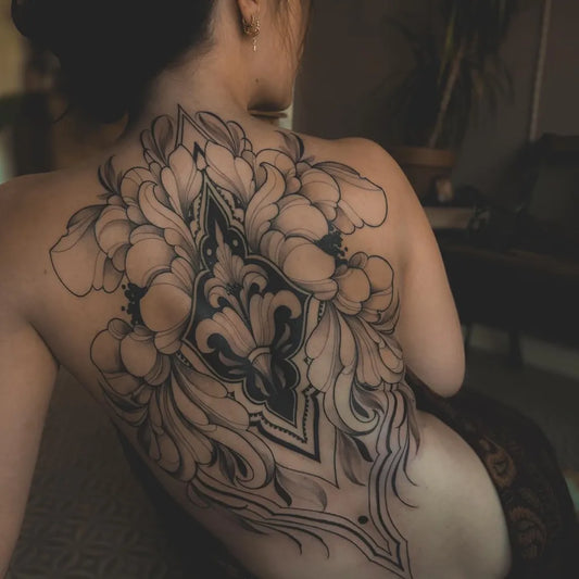 Big Mandala Floral on Women Back Tattoo by @meiko.ttt
