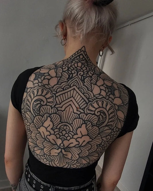 Big Mandala Floral on Women Back Tattoo by @seven_echek