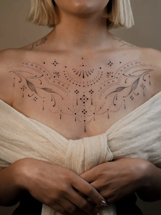 Big Mandala Floral on Women Chest Tattoo by @blum.ttt