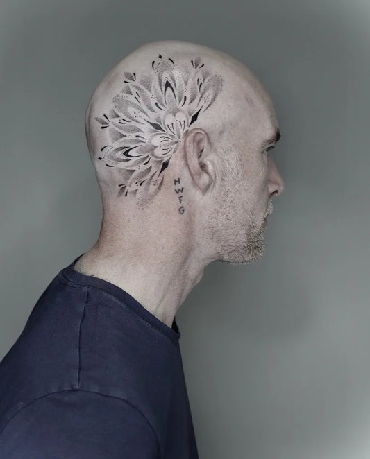 Big Mandala Flower Tattoo on Men Head by @saharinkart