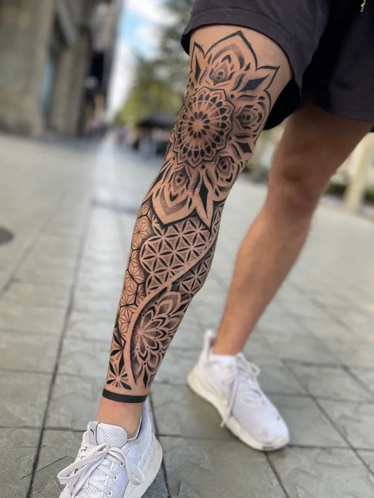 Big Mandala Leg Tattoo on Men Thigh by @vitallblack