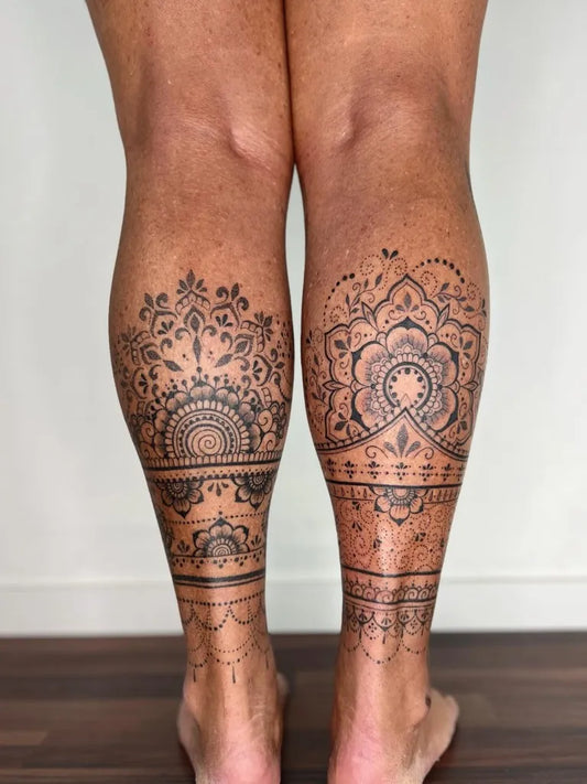 Big Mandala Leg Tattoo on Women Legs by @josefineirene